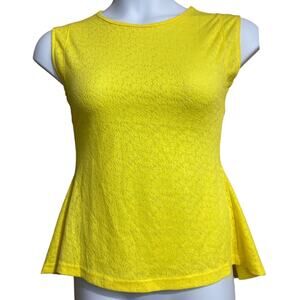 Acom No. 9 bright yellow cap sleeve daisy print skirted blouse - Medium